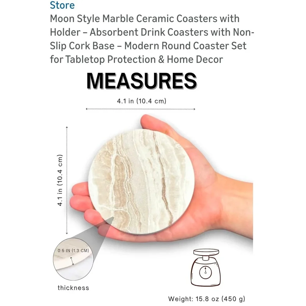 Moon Style Ceramic Coasters Set of 6 Absorbent Drink Coasters with Holder‎